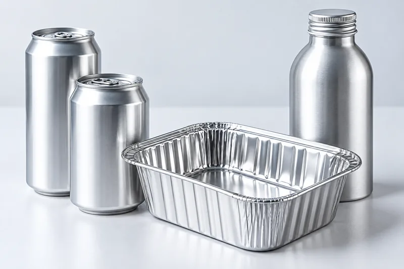 Canettes, bouteille et barquette en aluminium