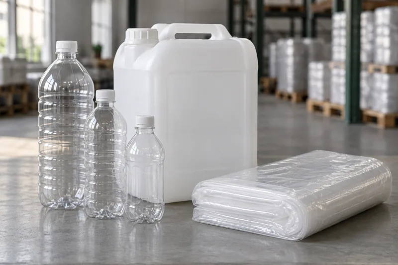 Bidon PEHD, bouteilles PET et film plastique